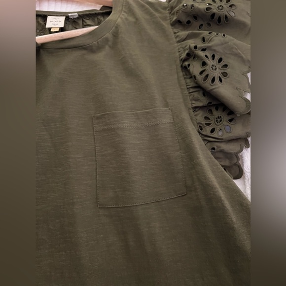 Anthropology Army Green Lace Back T-Shirt - Picture 2 of 6